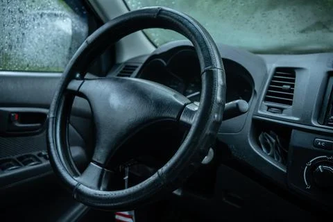 Steering wheel inside the car. Interior of the car. Stock Photos