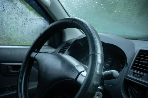Steering wheel inside the car. Interior of the car. Stock Photos