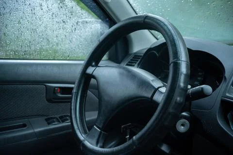 Steering wheel inside the car. Interior of the car. Stock Photos