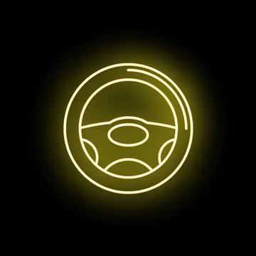Steering wheel neon light icon glowing on a dark background Stock Illustration
