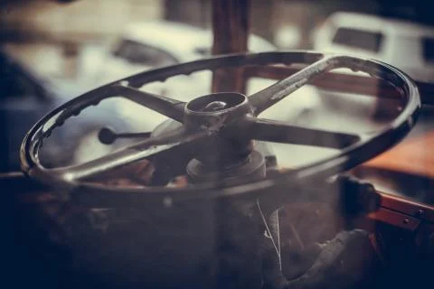 Steering wheel of an old bus Stock Photos