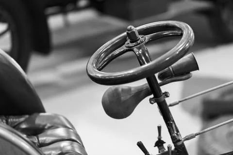 Steering wheel of old- timer Stock Photos