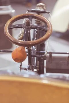 Steering wheel of old- timer Stock Photos