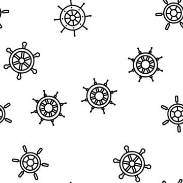 Steering Wheel, Rudder Linear Vector Seamless Pattern Stock Illustration