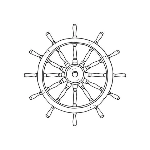Steering wheel rudder. Vector black white doodle sketch outline retro isolated Stock Illustration