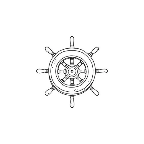 Steering wheel rudder. Vector black white doodle sketch outline retro isolated Stock Illustration