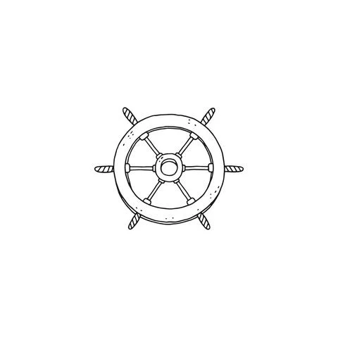 Steering wheel rudder. Vector black white doodle sketch outline retro isolated Stock Illustration