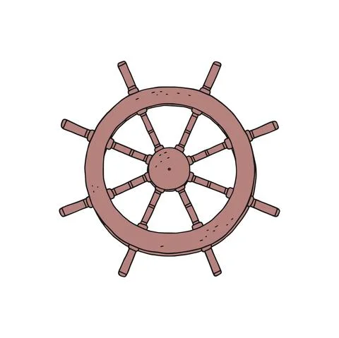 Steering wheel rudder. Vector doodle sketch outline retro isolated illustration. Stock Illustration