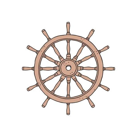 Steering wheel rudder. Vector doodle sketch outline retro isolated illustration. Stock Illustration