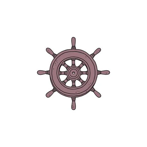 Steering wheel rudder. Vector doodle sketch outline retro isolated illustration. Stock Illustration
