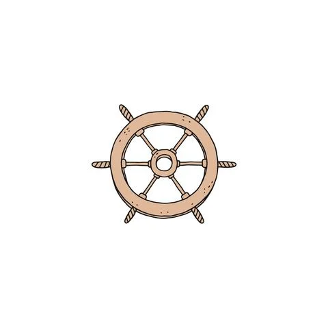 Steering wheel rudder. Vector doodle sketch outline retro isolated illustration. Stock Illustration