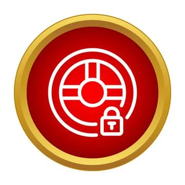 Steering wheel security lock icon on red background Stock Illustration