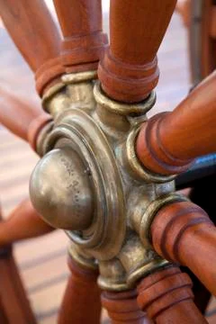 Steering wheel of the ship Stock Photos