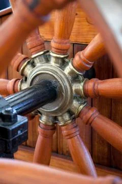 Steering wheel of the ship Stock Photos