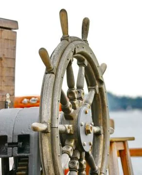 Steering wheel of the ship Stock Photos