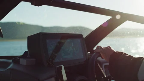 Steering Wheel on a Speedboat Stock Footage 264008081