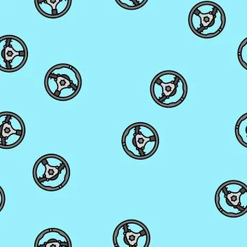 Steering wheel vehicle auto vector seamless pattern Stock Illustration