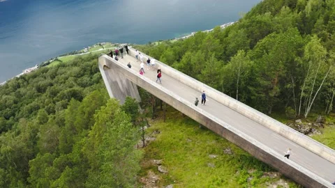 Stegastein Viewpoint.Experience the spectacular viewing platform Video stock 130370551