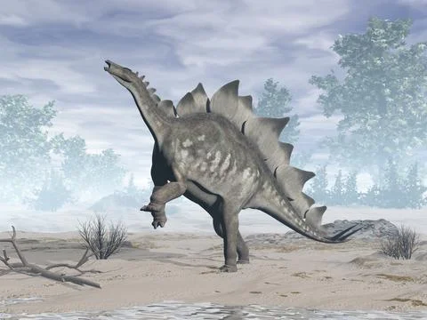 Stegosaurus dinosaur in the desert - 3D render Stock Illustration