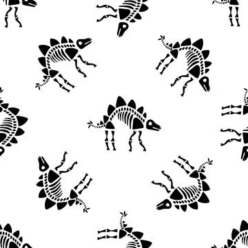 Stegosaurus Dinosaur Skeleton Seamless Pattern Repeating Background Design Ilustração Stock