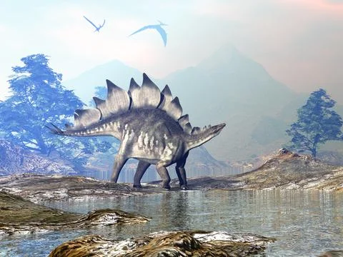 Stegosaurus dinosaur walking - 3D render Stock Illustration