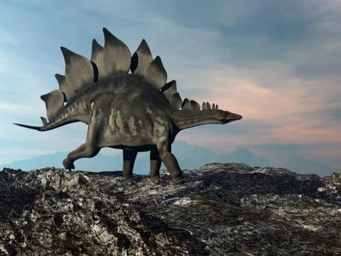 Stegosaurus walking on the hill - 3D render Stock Illustration