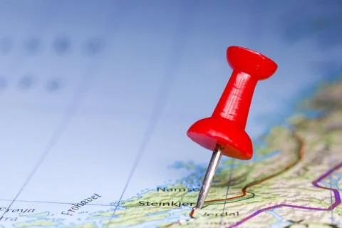 Steinkjer, Norway pinned on map Stock Photos
