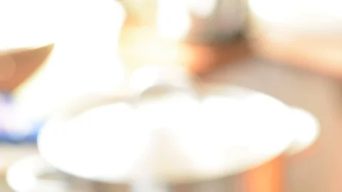 Steinless steel pot in kitchen. Stock Footage 73139836