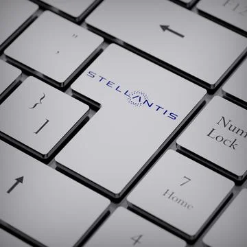 Stellantis logo notebook keycap 3d illustration stock market editorial Stock Photos