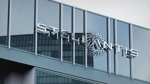 Stellantis Stock data presented on the logo of the office facade editorial Stock Photos