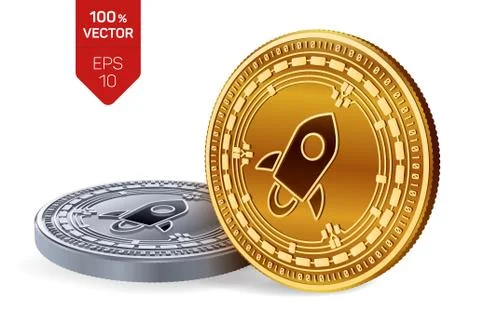 Stellar. 3D isometric Physical coins. Digital currency. Cryptocurrency. Golde Stock Illustration