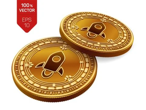 Stellar. 3D isometric Physical coins. Digital currency. Cryptocurrency. Golde Stock Illustration