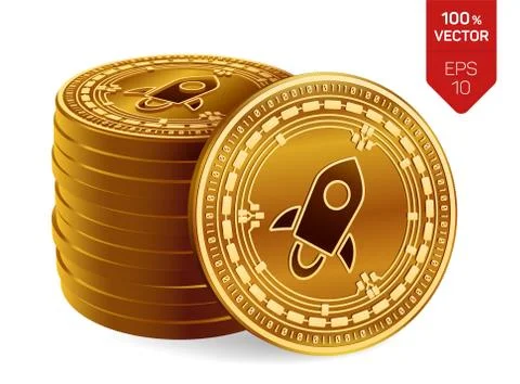 Stellar. Crypto currency. 3D isometric Physical coins. Digital currency. Stac Illustrazione stock