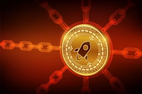Stellar. Crypto currency. Block chain. 3D isometric Physical Stellar coin wit Stock Illustration