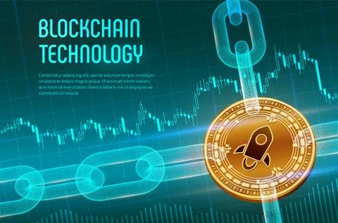 Stellar. Crypto currency. Block chain. 3D isometric Physical golden Stellar c Stock Illustration