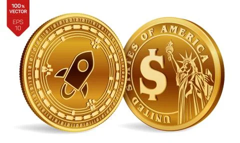 Stellar. Dollar coin. 3D isometric Physical coins. Digital currency. Cryptocu Illustrazione stock