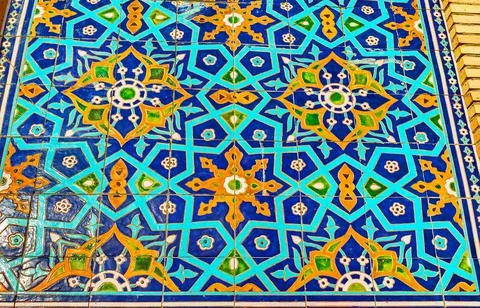 The stellar pattern on the wall of Hazrat Imam Mosque in Tashkent, Uzbekistan Stock Photos