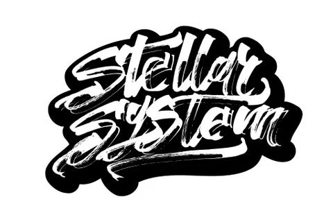 Stellar System. Modern Calligraphy Hand Lettering for Serigraphy Print Stock Illustration
