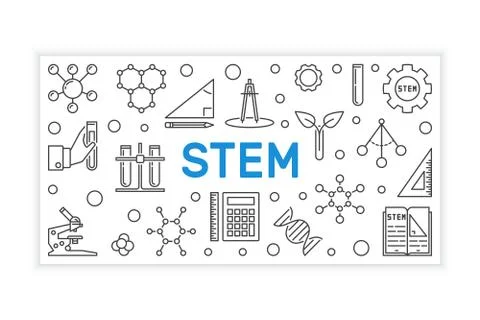 STEM banner in thin line style. Vector education illustration Stock Illustration