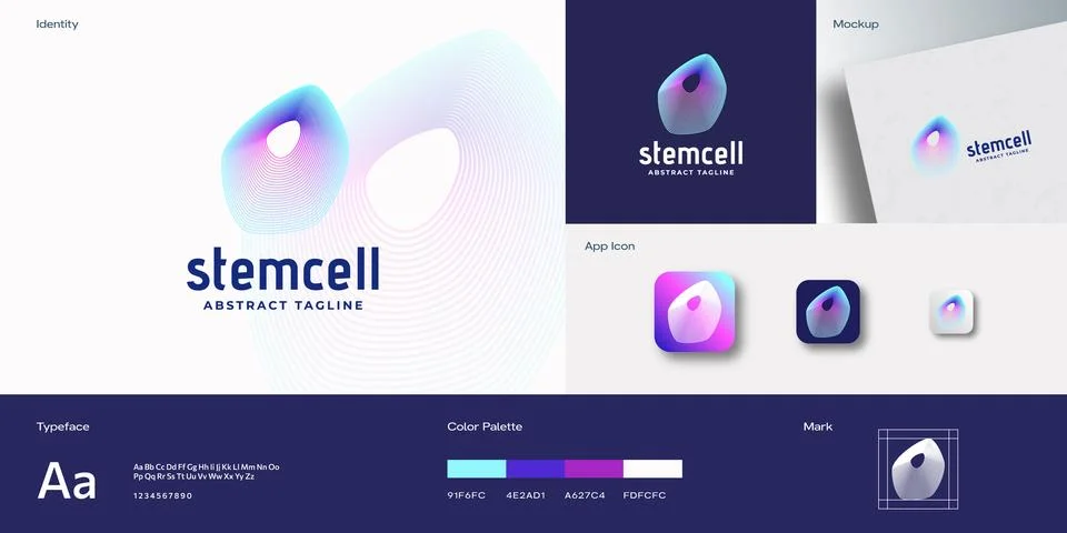 Stem Cell Abstract Vector Emblem Logo Template. Neon Gradient Biology Medical Stock Illustration