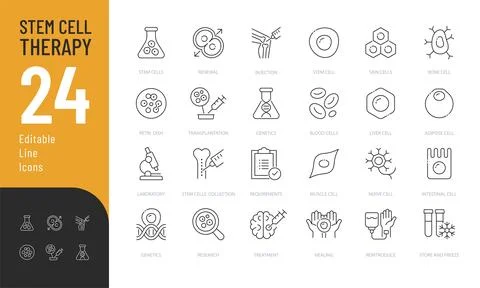 Stem Cell Therapy Line Editable Icons set. Stock Illustration