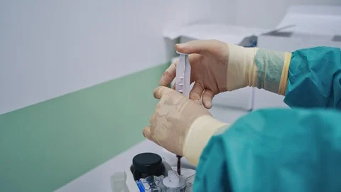 Stem cell therapy. Plasma in syringe. Centrifuge. Stock-Footage 119861177