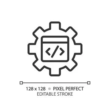 STEM in coding in pixel perfect linear icon Stock Illustration