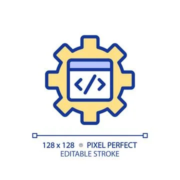 STEM in coding in pixel perfect RGB color icon Stock Illustration