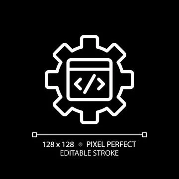 STEM in coding in pixel perfect white linear icon for dark theme Stock Illustration