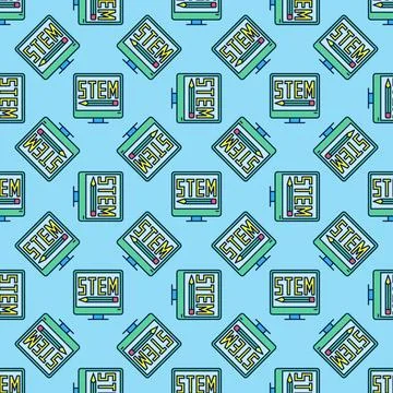 STEM Computer vector PC colored seamless pattern Stock Illustration