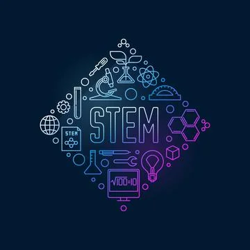 STEM concept Diamond-Shaped colored vector line banner Stock Illustration