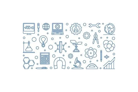 STEM concept minimal horizontal banner vector blue illustration Stock Illustration