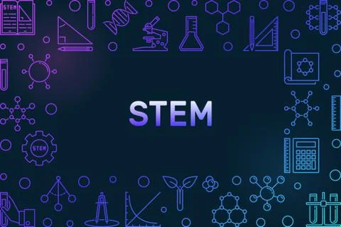 STEM concept outline horizontal colored vector frame Stock Illustration
