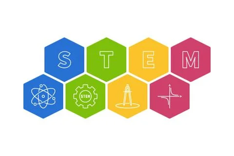 STEM concept vector creative colored hexagonal illustration Stock Illustration